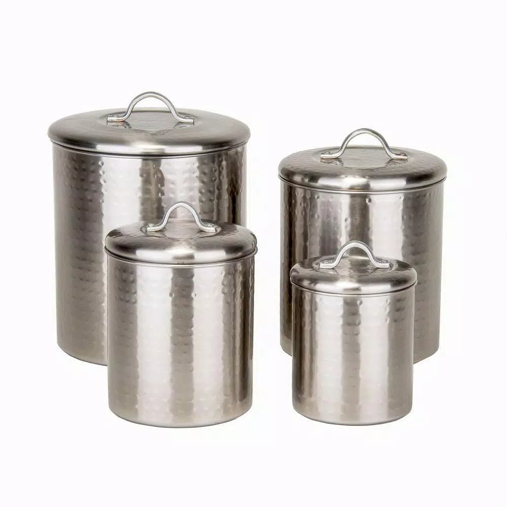Old Dutch 4-Piece Hammered Stainless Steel Canister Set in Brushed Nickel