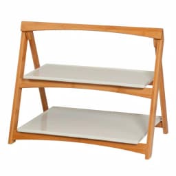 Unbranded CreativeWare TableStyles 2-Tiered Bamboo and Stoneware Folding Ladder Serving Set thumbnail 1