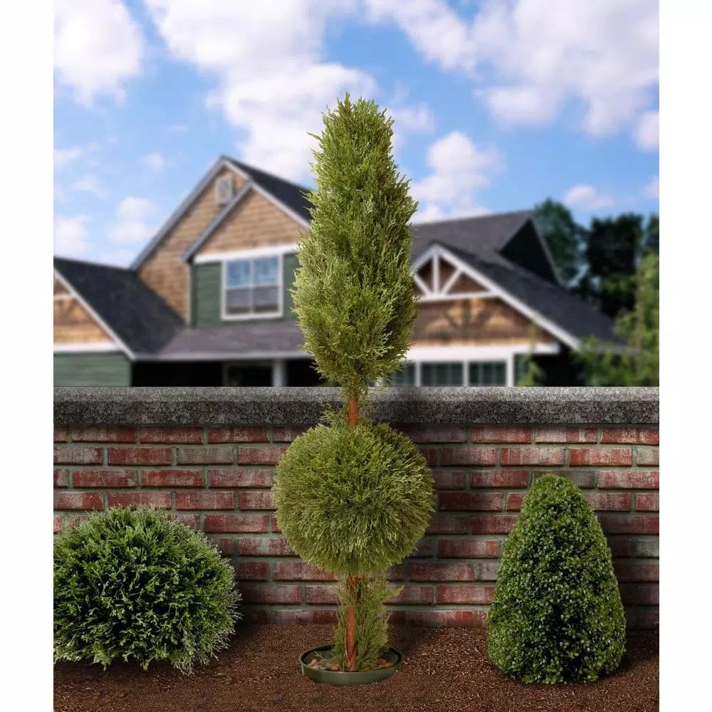 National Tree Company 5 ft. Artificial Juniper Cone and Ball Topiary Tree in Green Plastic Pot