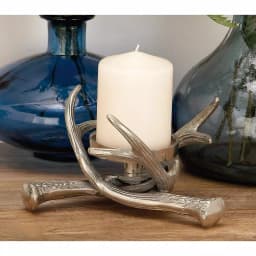 LITTON LANE 4 in. Silver Aluminum Crossed Antlers Candle Holder - Rustic Tarnished Finish thumbnail 1
