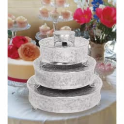 LITTON LANE Silver Aluminum Round Cake Stand Set of 4 with Floral Vine Design thumbnail 7