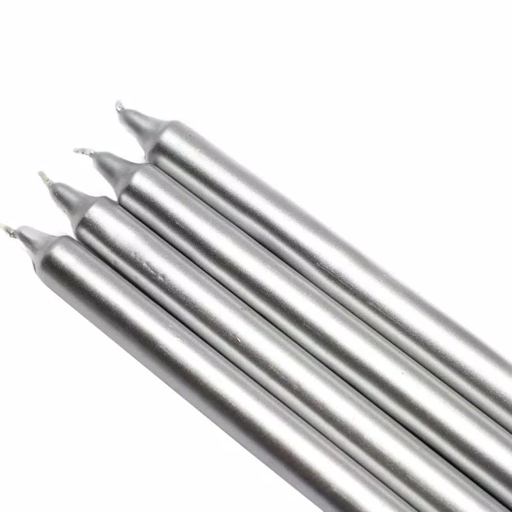 Zest Candle 10 in. Metallic Silver Straight Taper Candles, Set of 12