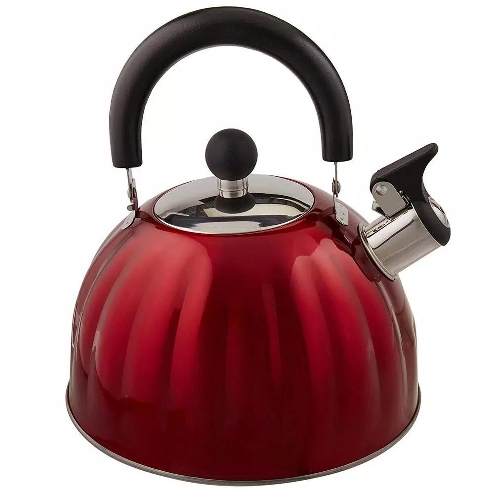 Mr. Coffee Twining 2.1 Qt. Red Stainless Steel Whistling Tea Kettle, 8-Cup Capacity