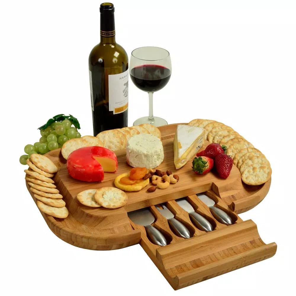Unbranded Picnic at Ascot Malvern Deluxe Bamboo Cheese Board Set with 4 Stainless Steel Tools