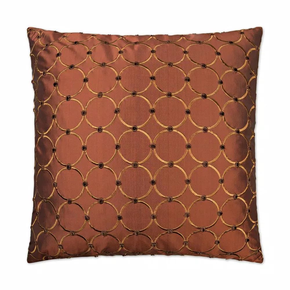 Unbranded Caprica Sienna Geometric Embroidered Faux Silk Throw Pillow, 24 x 24 in, Brown Down Fill