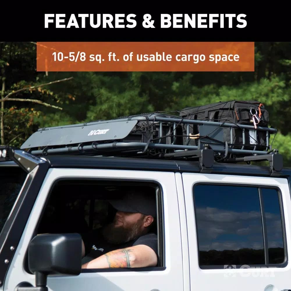 CURT Roof Mounted Cargo Basket, Steel Construction, Black Powder Coat