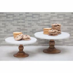 LITTON LANE 10 in. White Marble and Mango Wood Cake Stand, Brown Wood Base thumbnail 5
