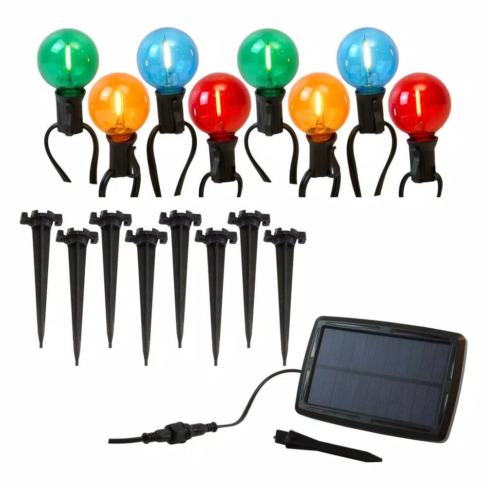 LUMABASE 2.5 in. Round Solar Color Changing Glass Pathway String Lights, 8-Light Set