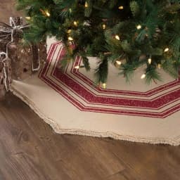 VHC Brands 48 in. Red Vintage Burlap Stripe Farmhouse Christmas Tree Skirt thumbnail 4