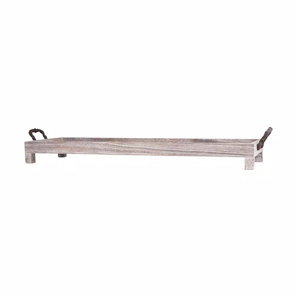 Titan Lighting Ashwood 33 in. Decorative Rustic and Ashwood Serving Tray with Handles