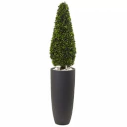 Nearly Natural 50 in. Artificial Boxwood Cone Topiary with Gray Cylindrical Planter, UV Resistant Indoor/Outdoor thumbnail 1