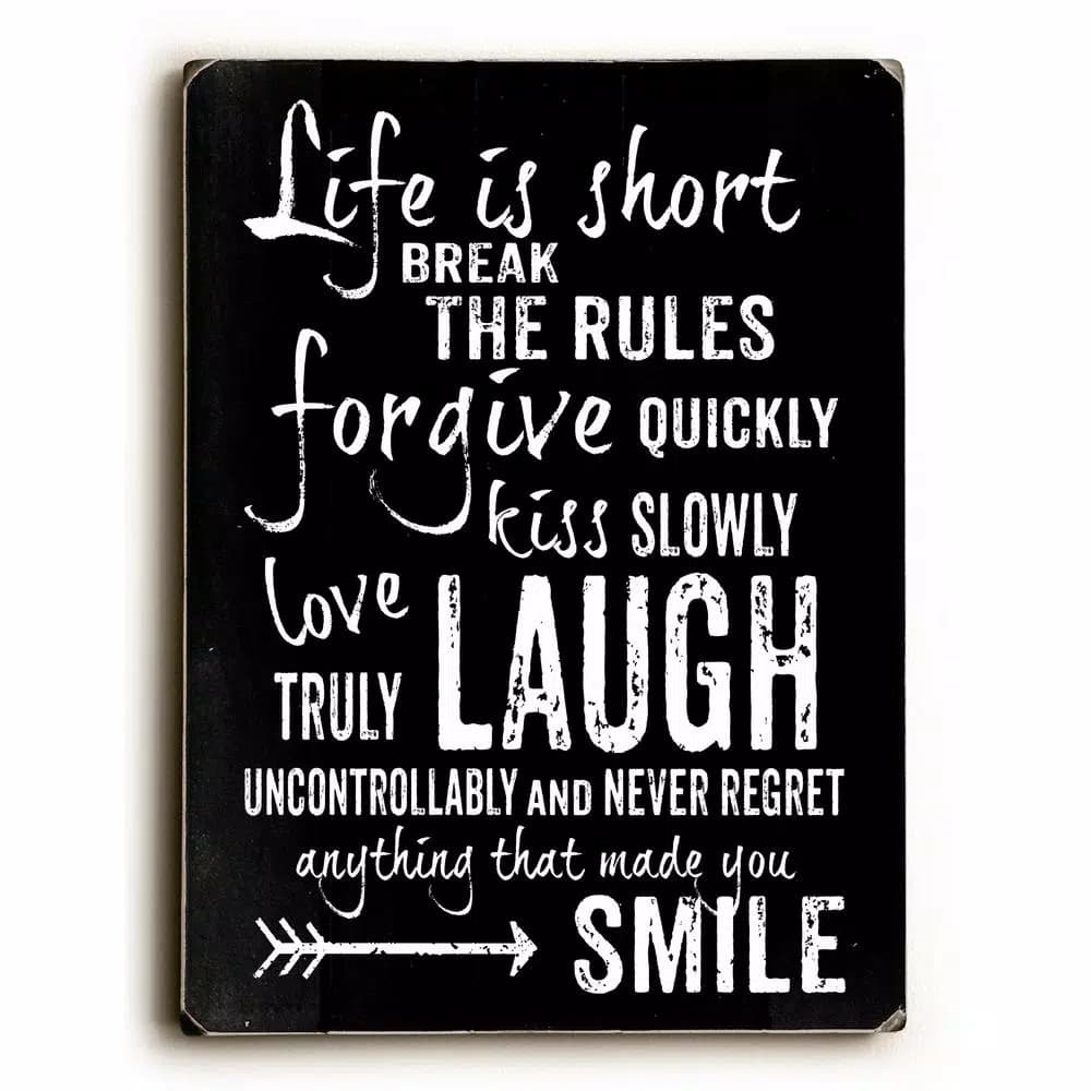 ArteHouse "Break the Rules" by Nancy Anderson 9x12 in. Solid Wood Wall Art Sign