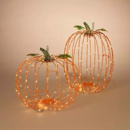 Gerson 13.58 in. Assorted Pre-Lit Metal Standing Pumpkins Decor, Set of 2 thumbnail 2