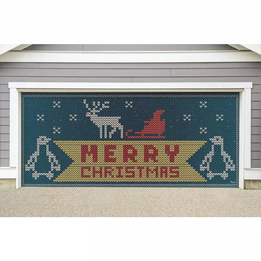 My Door Decor 7 ft. x 16 ft. Ugly Christmas Sweater Garage Door Mural, Vinyl Outdoor Holiday Decor