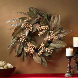 Nearly Natural Sangle 24 in. Berry and Feather Wreath, Rustic Autumn Decor thumbnail 2