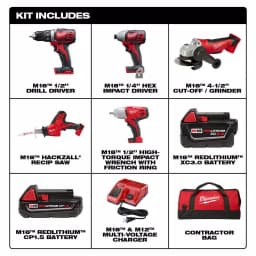 Milwaukee M18 18V Lithium-Ion Cordless 5-Tool Combo Kit with 2 Batteries and Charger thumbnail 2