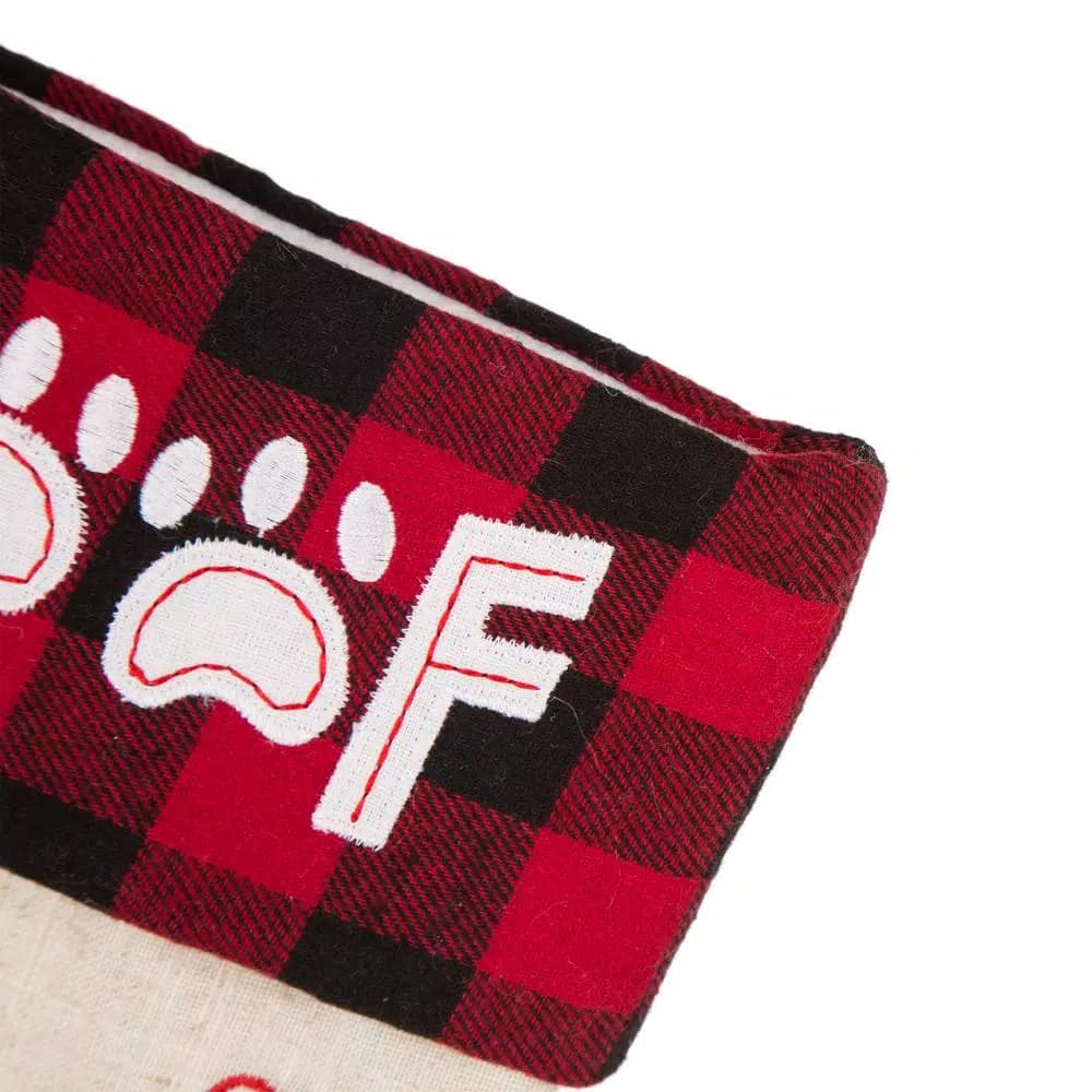 Glitzhome 21 in. LED Embroidered Linen Christmas Stocking - Dog Theme