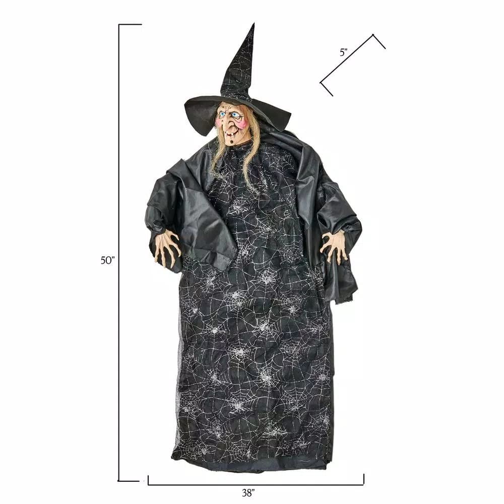 Worth Imports 50 in. Halloween Hanging Witch Decor with Wired Arms and Lacy Black Dress