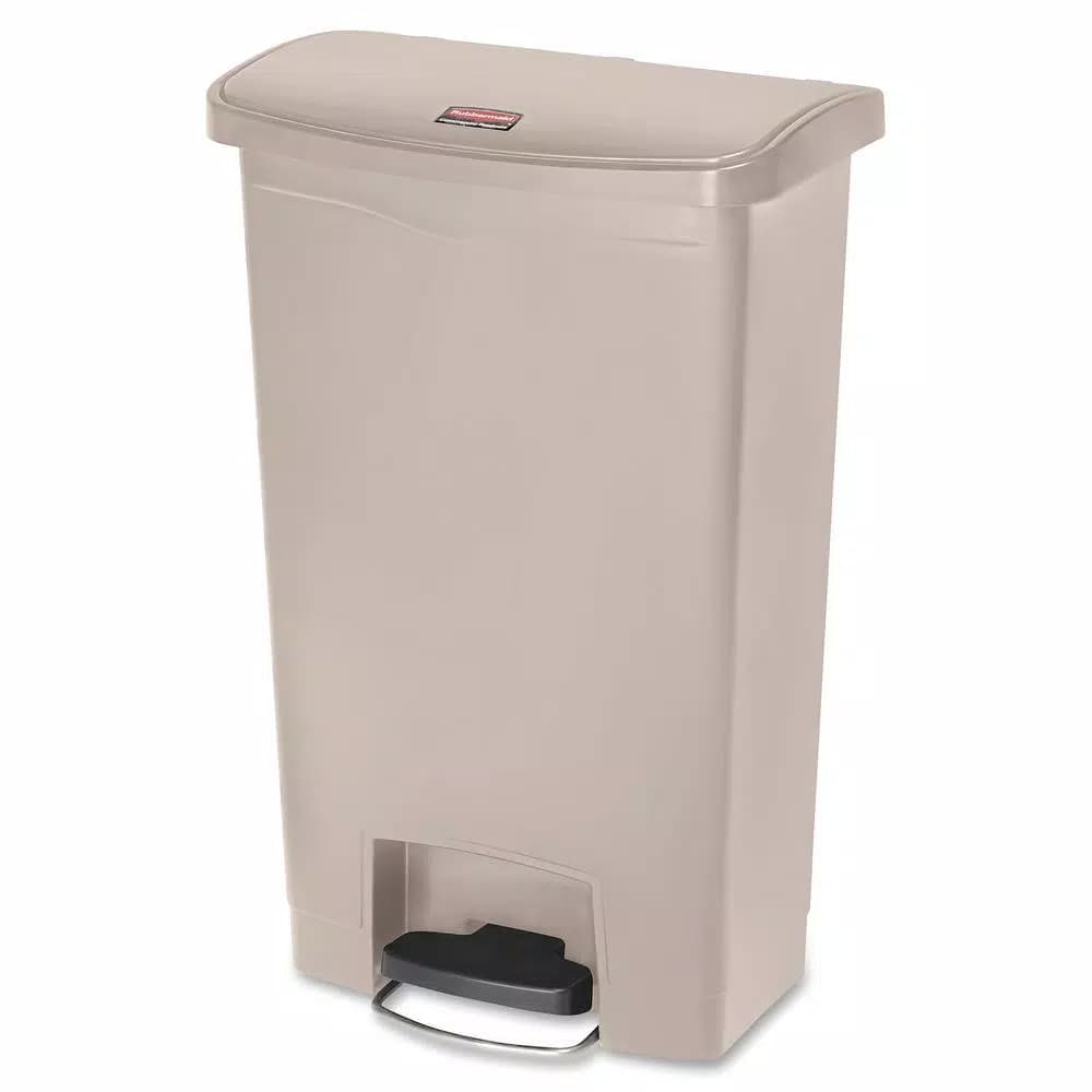 Rubbermaid Commercial Products 13 Gallon Slim Jim Step-On Trash Can - Beige Front Step Container
