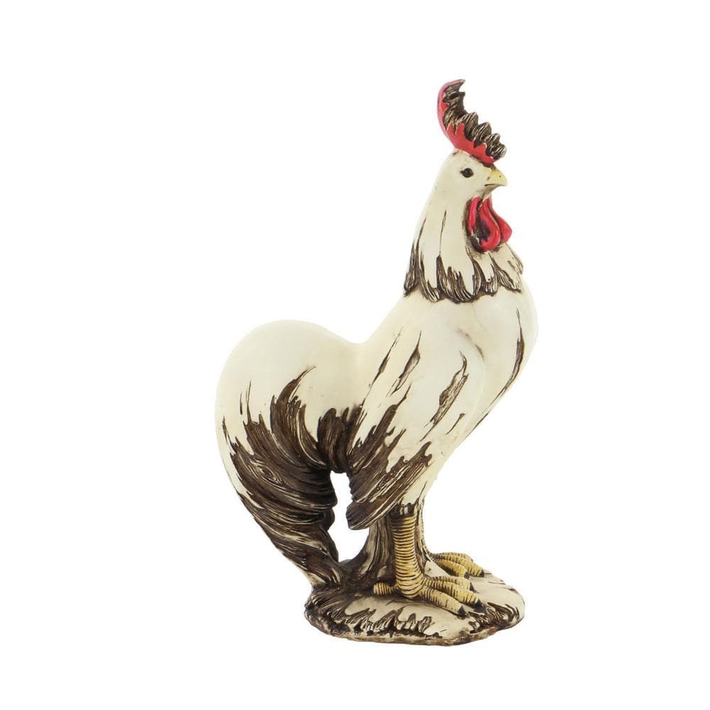 LITTON LANE 15 in. Rooster Decorative Sculpture - White, Red, and Brown Farmhouse Statuary