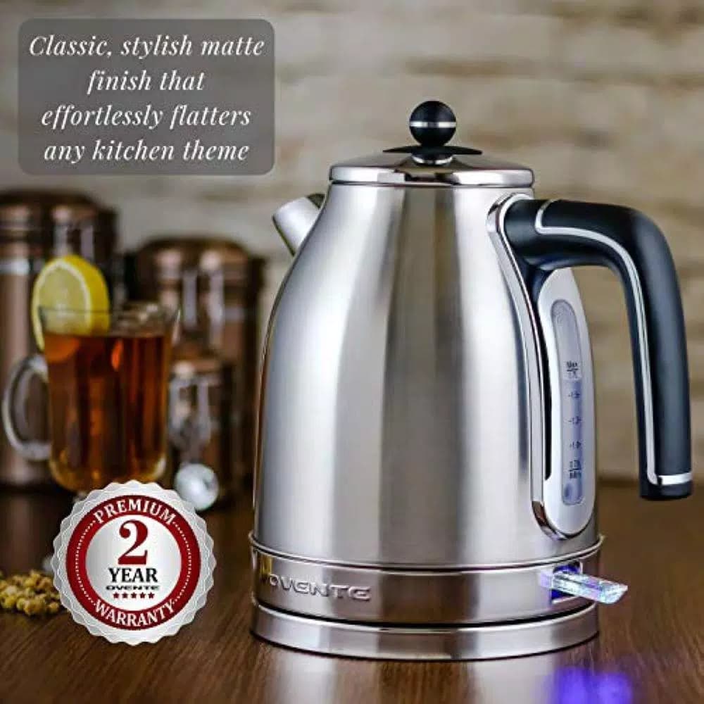 Ovente KS777 1.7L Stainless Steel Electric Kettle, 1500W Rapid Boil with Auto Shut-Off