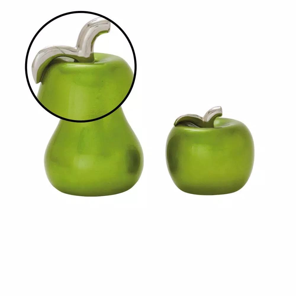 LITTON LANE Modern Reflections Emerald Green Ceramic Pear and Apple Decorative Set of 2