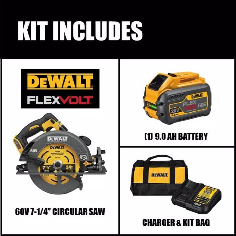 DEWALT FLEXVOLT 60V MAX Brushless 7-1/4 in. Circular Saw with Electric Brake and 9.0 Ah Battery