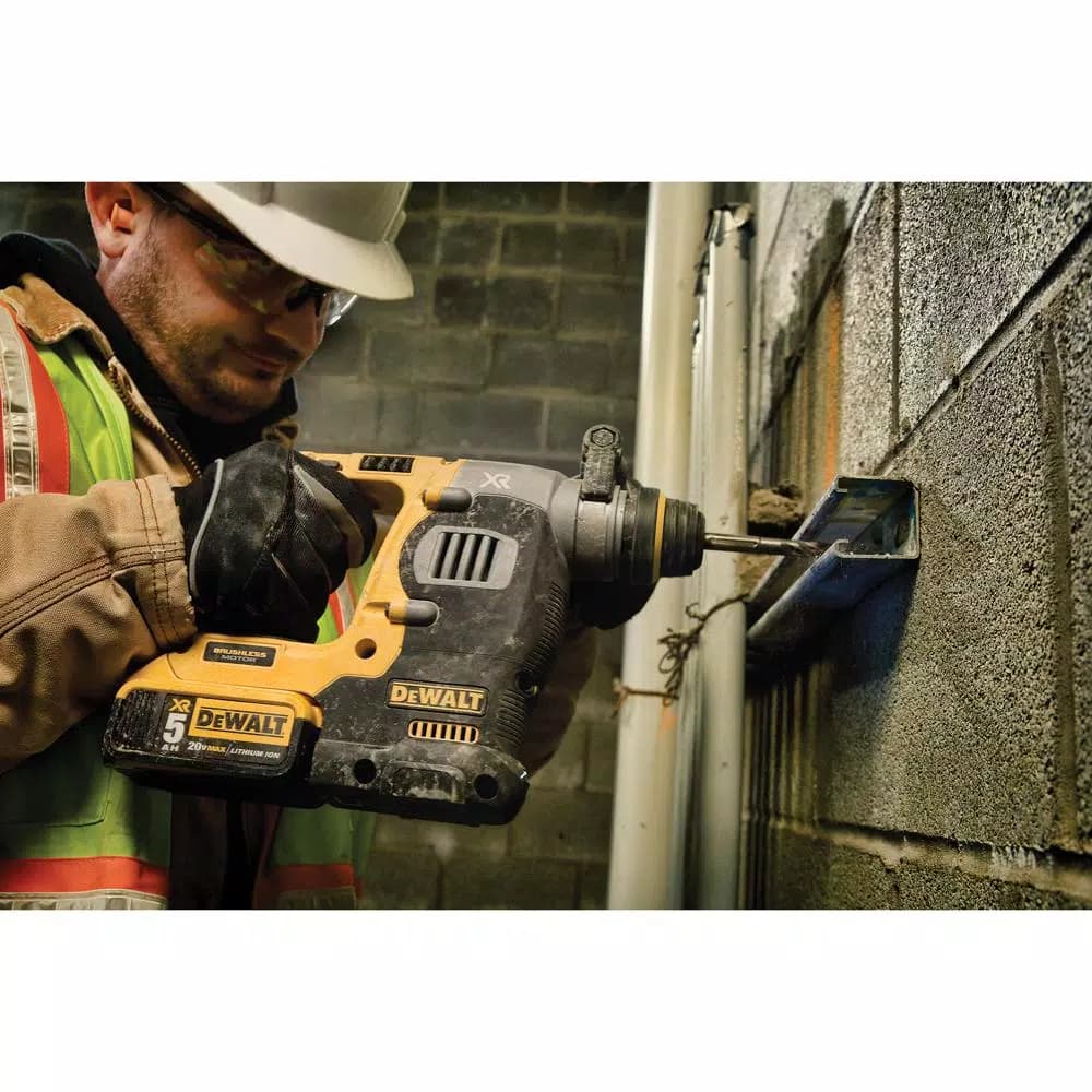 DEWALT 20V MAX XR 1 in. SDS Plus Rotary Hammer Kit with Dust Extractor, (2) 5 Ah Batteries & 1/2 in. Impact Wrench