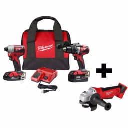 Milwaukee M18 18V Brushless Hammer Drill and Impact Driver Combo Kit with Free 4-1/2 in. Grinder thumbnail 1