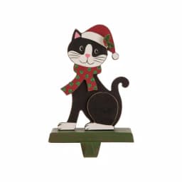 Glitzhome 7.76 in. Wooden Metal Cat Christmas Stocking Holder thumbnail 1
