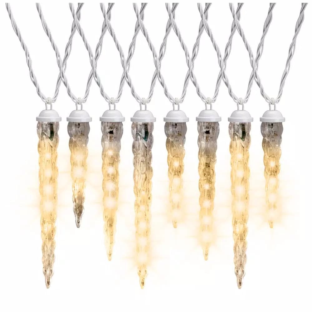 LightShow 8-Light Classic White Shooting Star LED Icicle Light Set, Outdoor, 7.5 ft