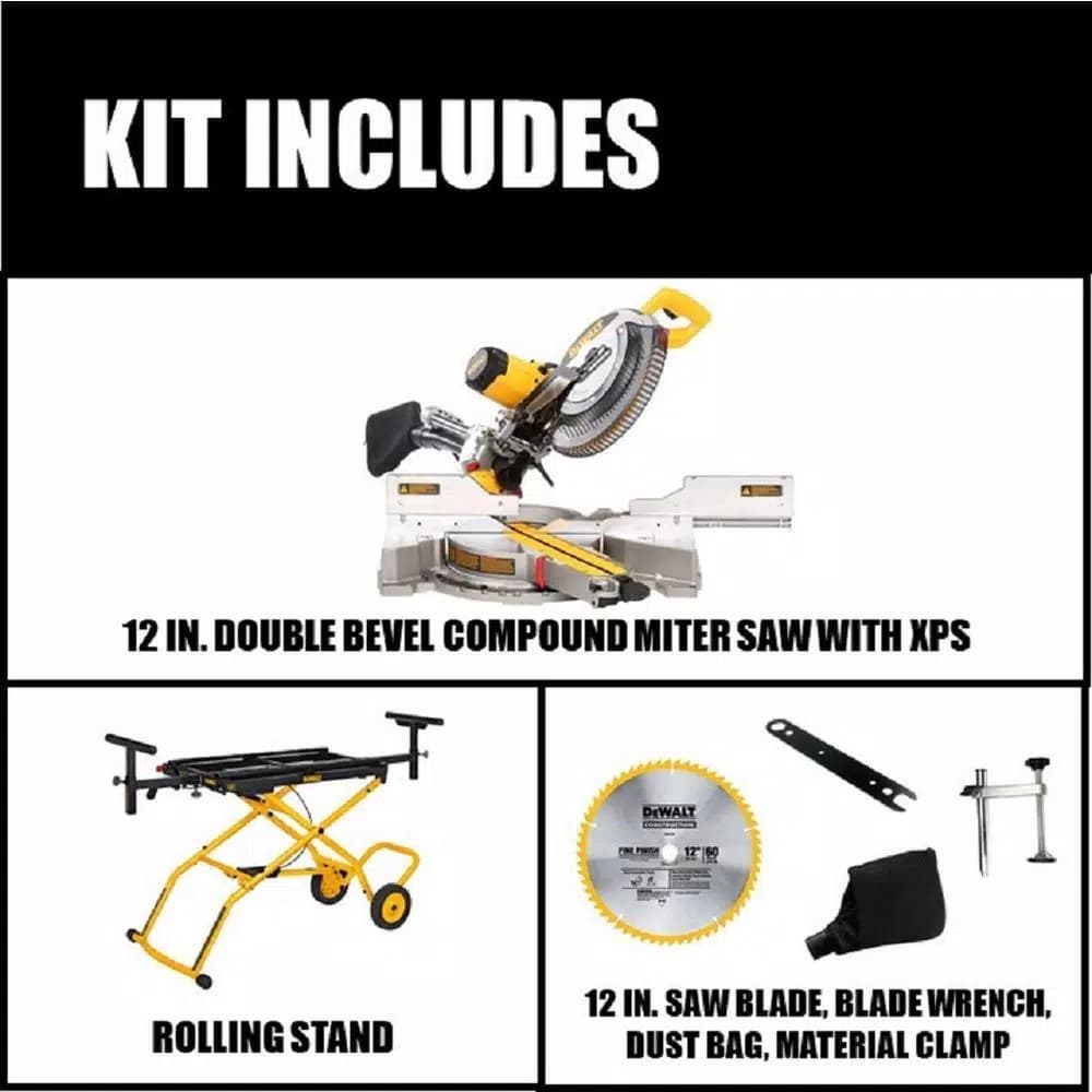 DEWALT 12 in. Sliding Compound Miter Saw with Rolling Stand, 15 Amp, 3800 rpm