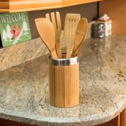 Home Basics 5-Piece Bamboo Kitchen Utensil Set with Vertical Standing Holder thumbnail 3