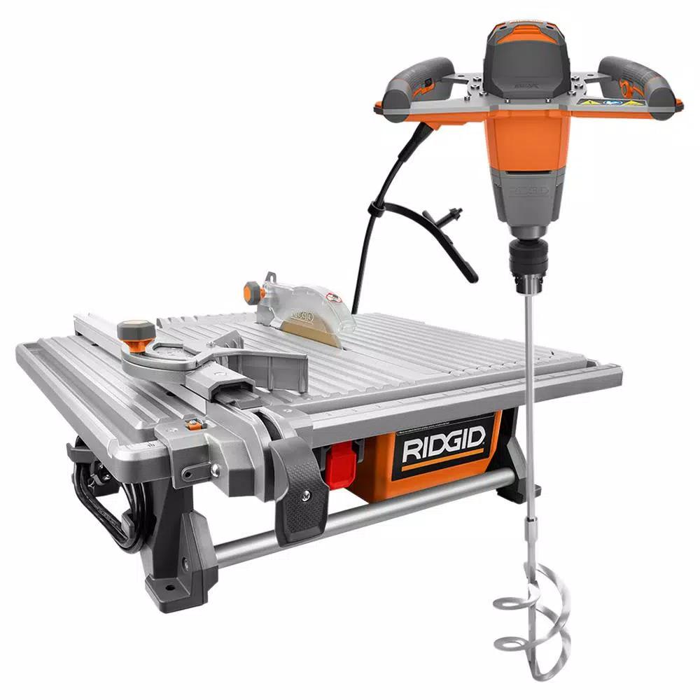 RIDGID 7 in. Portable Jobsite Wet Tile Saw with 6.5 Amp Motor and Single-Paddle Mixer