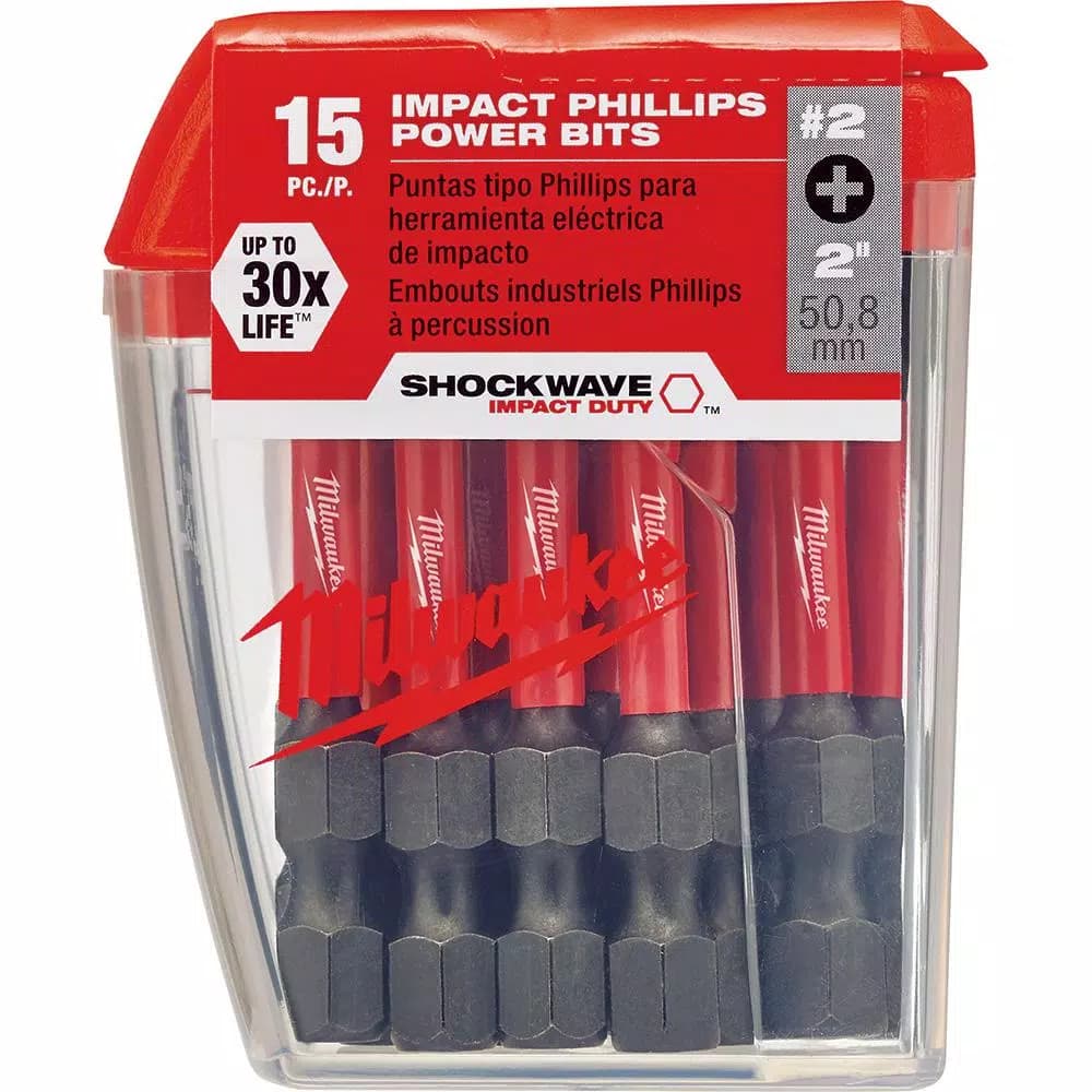 Milwaukee SHOCKWAVE 2 in. Phillips #2 Impact Duty Steel Driver Bits, 15-Pack