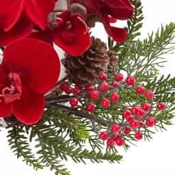 Nearly Natural 6 in. Orchid, Berry and Pine Holiday Candle Candelabrum - Red Indoor Tabletop Decor thumbnail 3