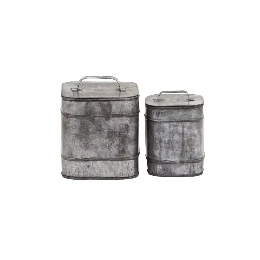 LITTON LANE Rustic Galvanized Iron Square Metal Storage Boxes with Lids, Set of 2