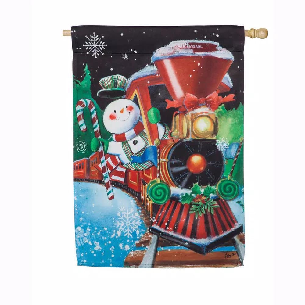Evergreen Snowflake Express Christmas House Suede Flag, 28 in. x 44 in. Double-Sided Indoor/Outdoor Decor