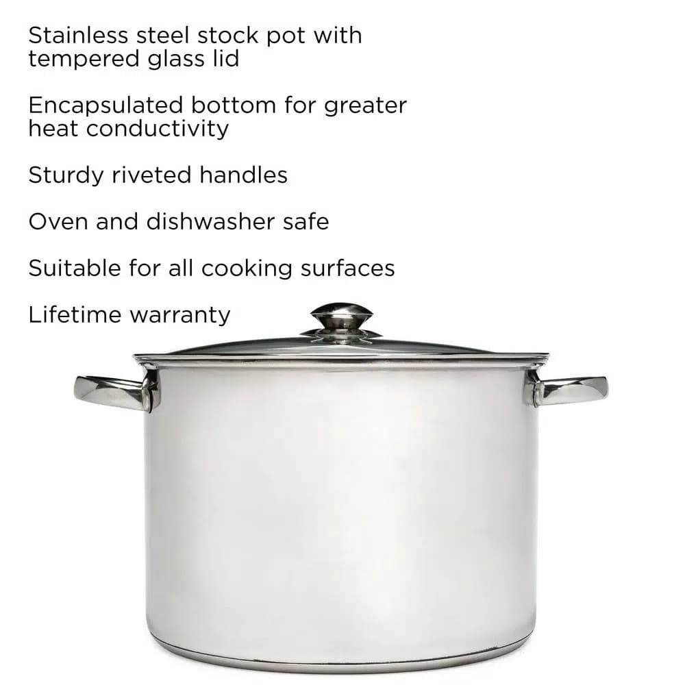 Ecolution Pure Intentions 12 Qt. Stainless Steel Stock Pot with Glass Lid