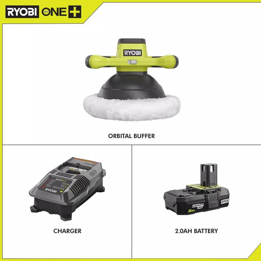 RYOBI 18V ONE+ 10 in. Cordless Orbital Buffer Kit with 2.0 Ah Battery and Charger