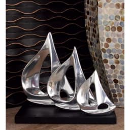 LITTON LANE 9 in. Stylized Sailboat Decorative Sculpture - Polished Silver Aluminum on Black Wood Base thumbnail 7