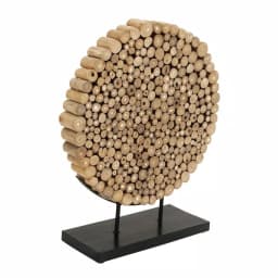 LITTON LANE Round Teak Wood Stump Sculpture - Rustic Organic Table Decor thumbnail 2