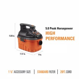 RIDGID 4 Gallon 5.0 Peak HP Portable Wet/Dry Shop Vacuum with Locking Hose and Car Nozzle thumbnail 4