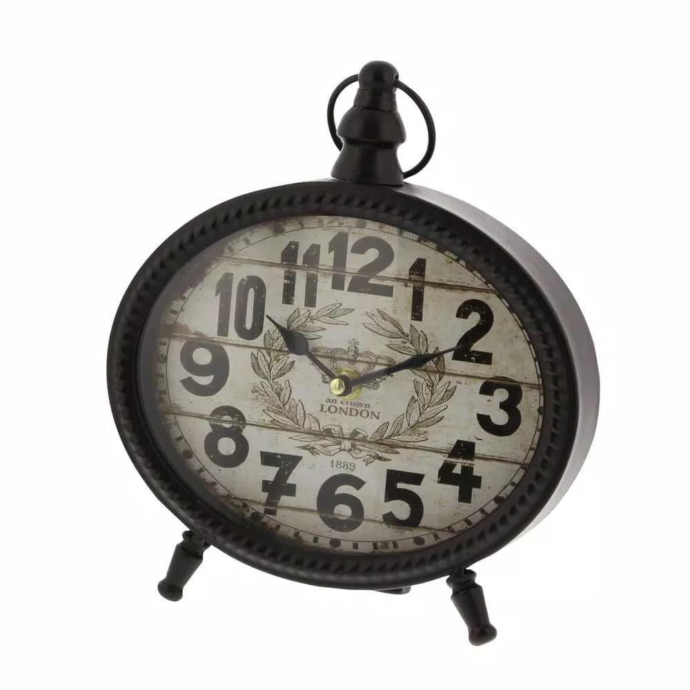 LITTON LANE 9 in. x 8 in. Round Iron Desk Clock 4-Pack, Vintage Farmhouse Style