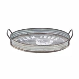 LITTON LANE Distressed Silver Galvanized Iron Decorative Trays with Handles, Set of 2 thumbnail 7