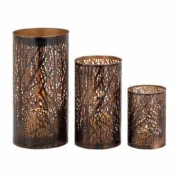 LITTON LANE Iron Hurricane Candle Holder Set of 3 - 12 in. x 6 in. Bronze Brass with Tree Branch Cutouts thumbnail 1