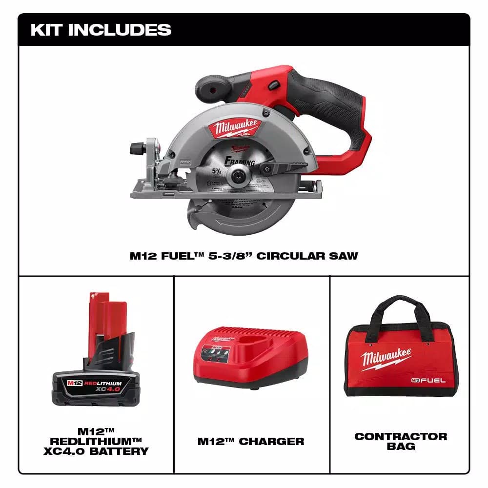 Milwaukee M12 FUEL 5-3/8 in. Brushless Cordless Circular Saw Kit with 4.0 Ah Battery and Charger