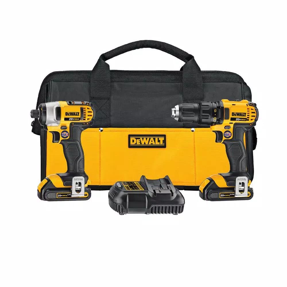 DEWALT 20V MAX Cordless Drill and Impact Driver Combo Kit with (2) 1.5 Ah Batteries, Charger & Bag