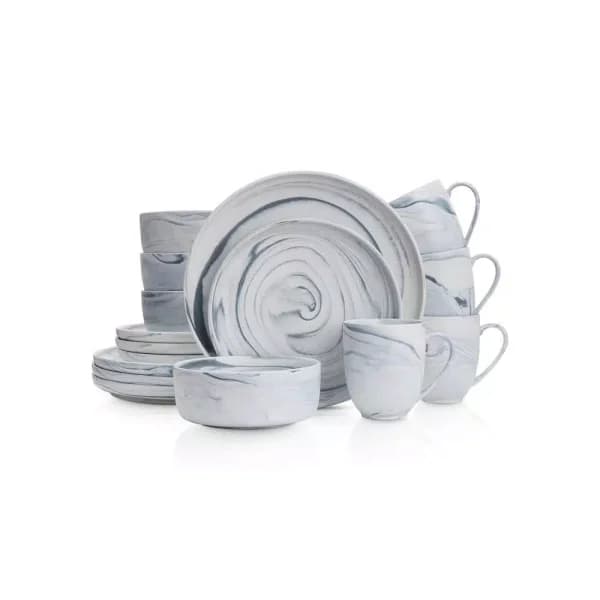 Stone Lain 32-Piece Gray Marble Porcelain Dinnerware Set for 8