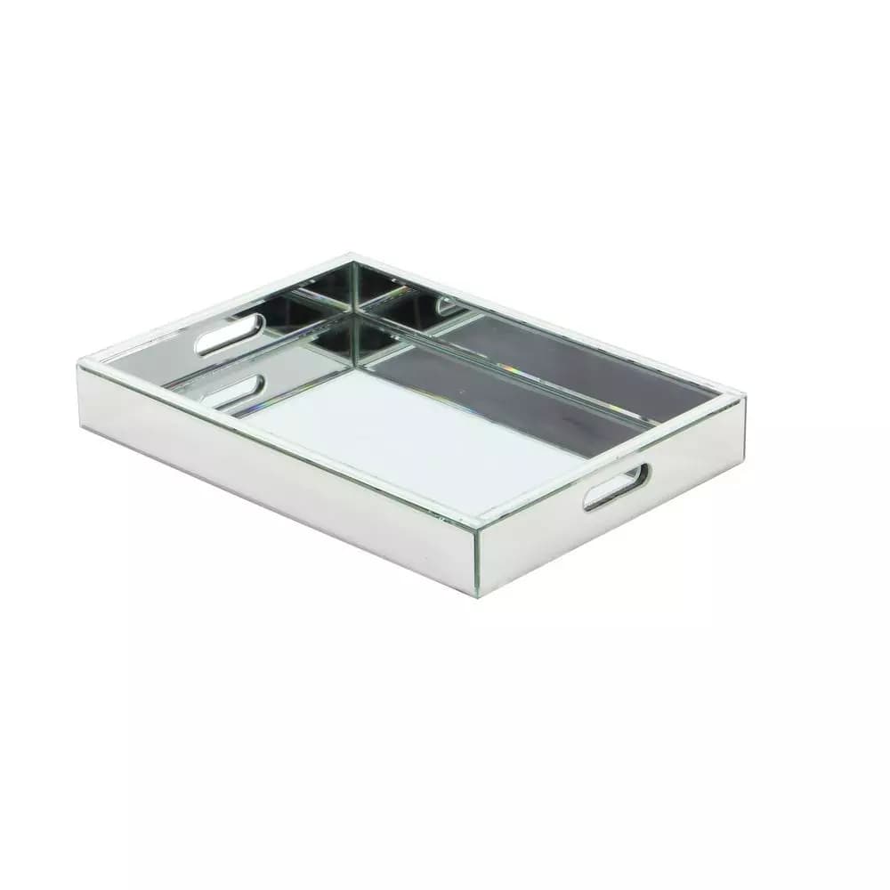 LITTON LANE 18 in. Modern Silver Decorative Mirror Tray with Polished Aluminum Exterior